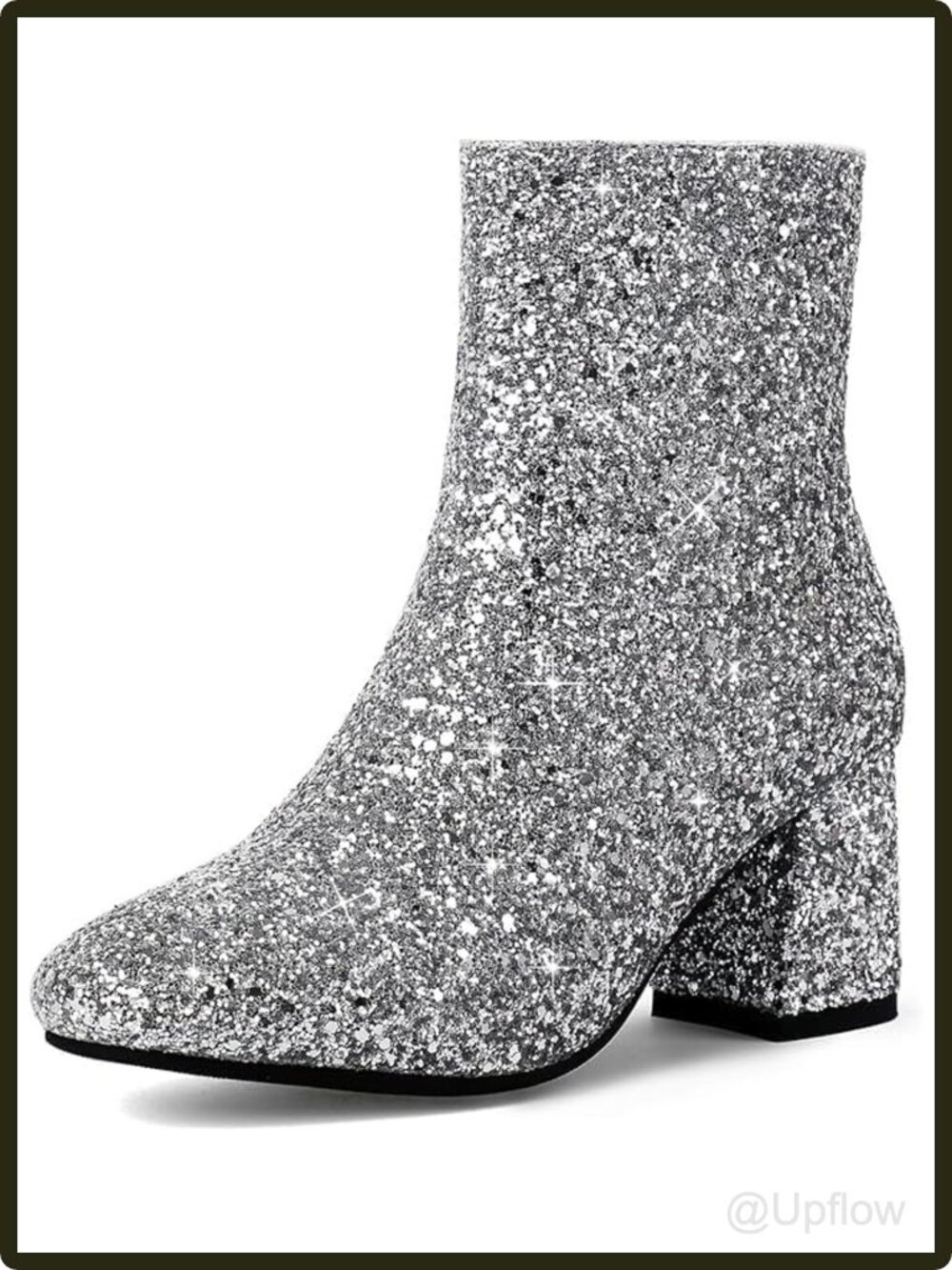 Women's Sequin Glitter Ankle Boots Chunky Block Heel Sparkly Booties Zip Party